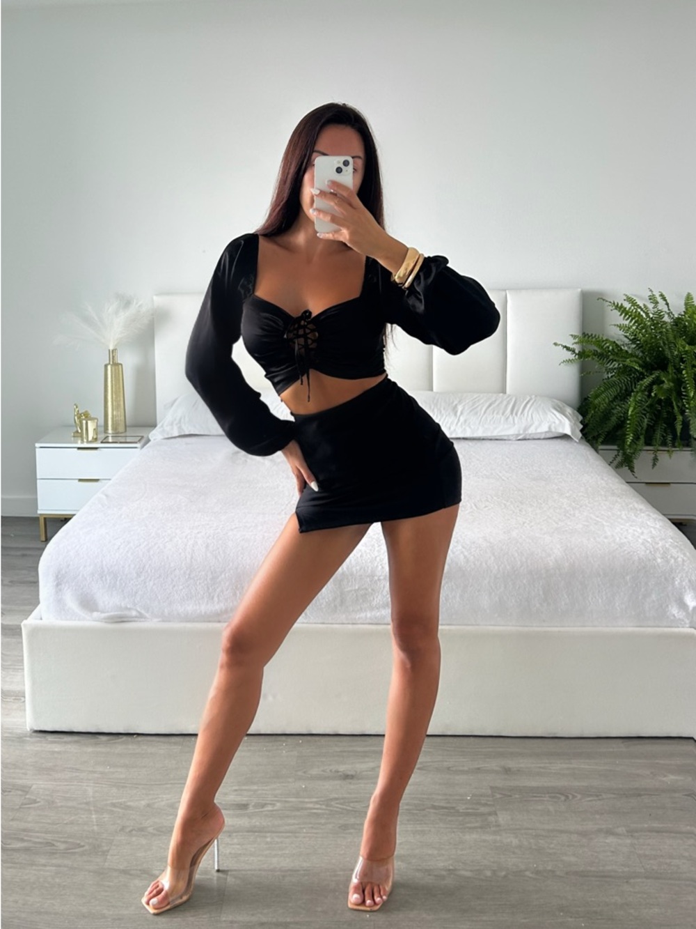 Forever 21 Black Lace-Up Long Sleeve Crop Top